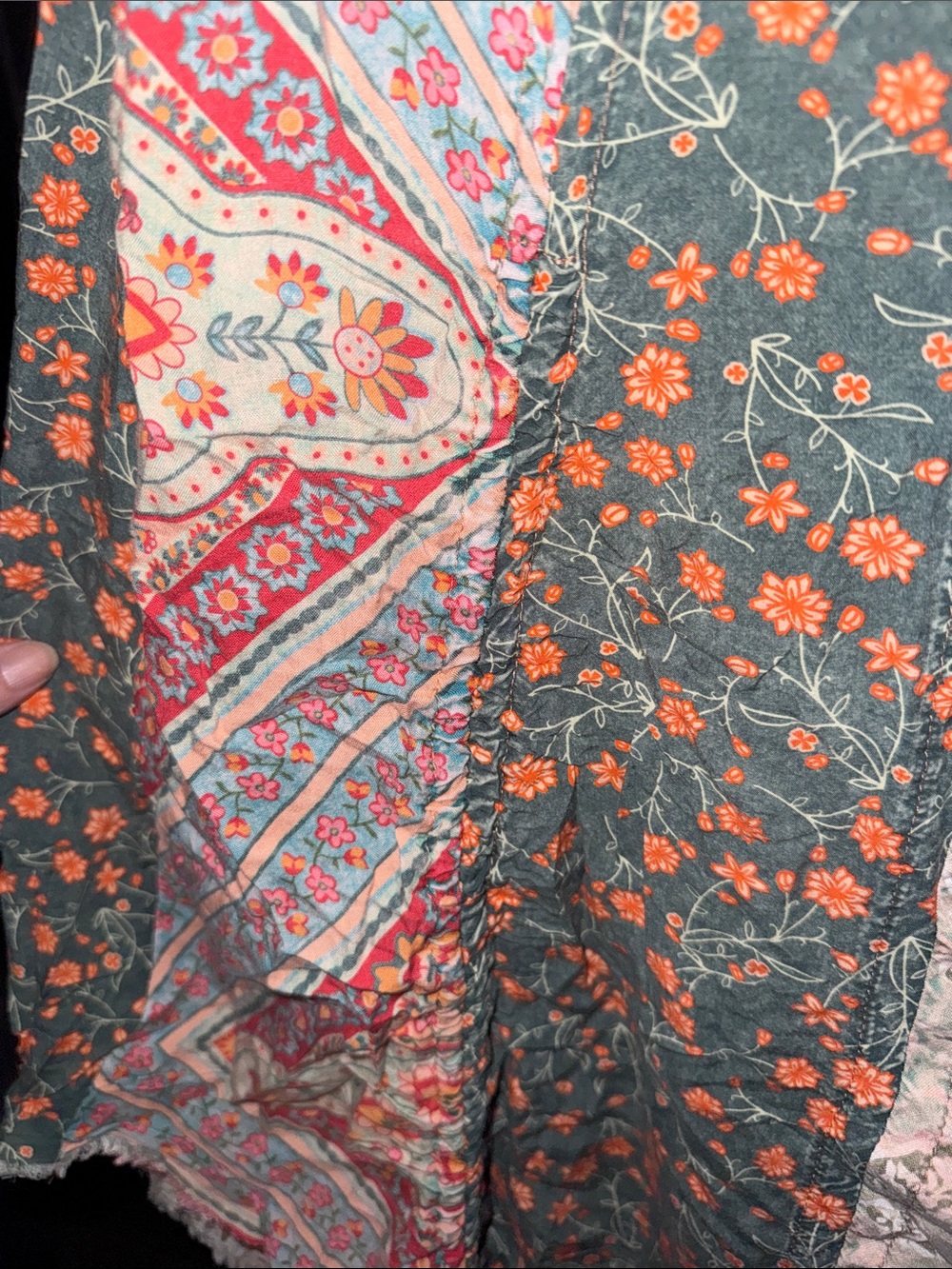 Oli & Hali Patchwork A-Line Midi Skirt in Green, Pink & Cream - Picture 3 of 6